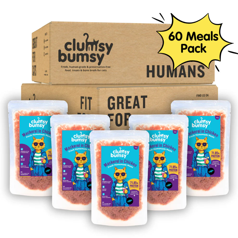 Monthly Pack of 60 meals - Fresh Food for Cats by Clumsy Bumsy